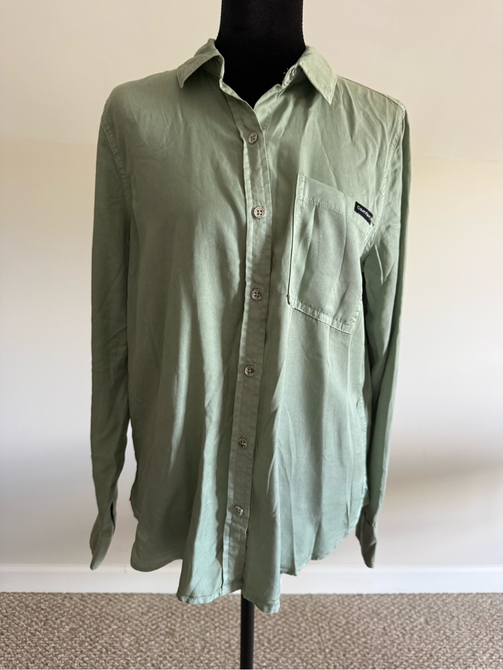 Calvin Klein Jeans Women’s S Sage Green Lyocell Button Down Shirt Long Sleeve